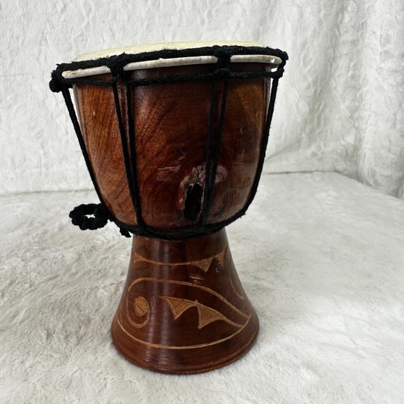 Djembe Drum Hand Carved Bongo African Inspired Music Decor Natural wood - Picture 4 of 10